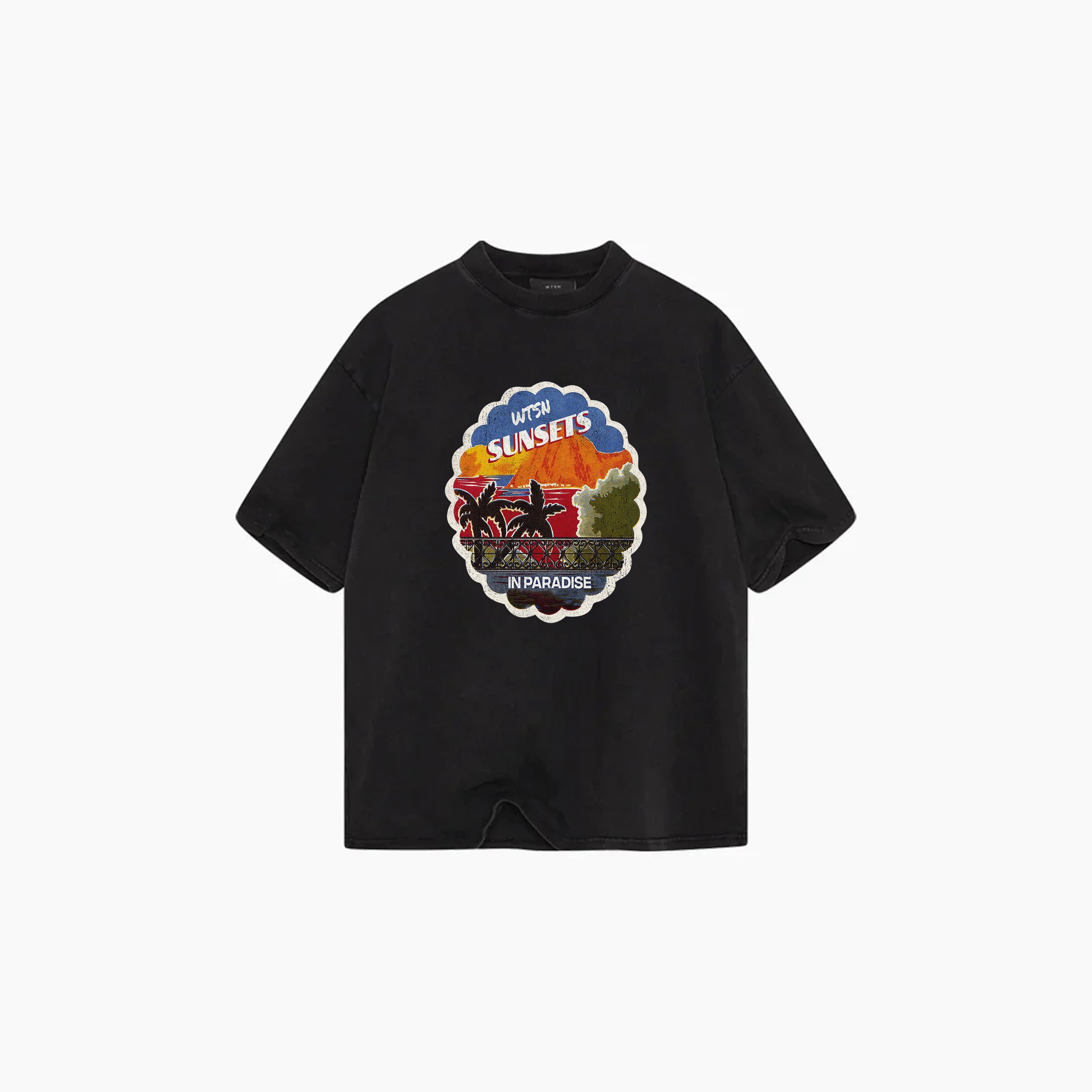 SUNSETS IN PARADISE T-SHIRT - WASHED BLACK
